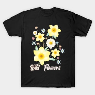 Wildflowers Watercolor Painting Beautiful Gifts, Daffodil Yellow Flowers, Floral Modern Design Spring Time Birthday Vintage T-Shirt